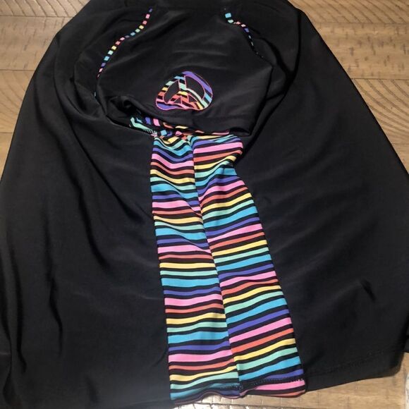 OP Peace ☮️ and Rainbow 🌈 Rash Guard Swim Shirt. Black Contrast Rainbow Piping - Picture 12 of 17